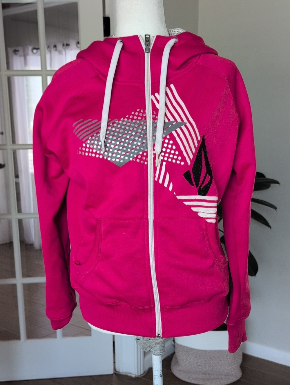 Volcom Bright Pink Graphic Zip Hoodie Medium Reversible
